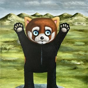 Red Panda surprised at the twelve pins