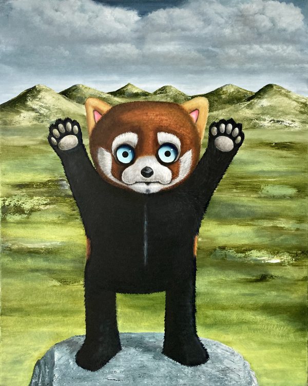 Red Panda surprised at the twelve pins